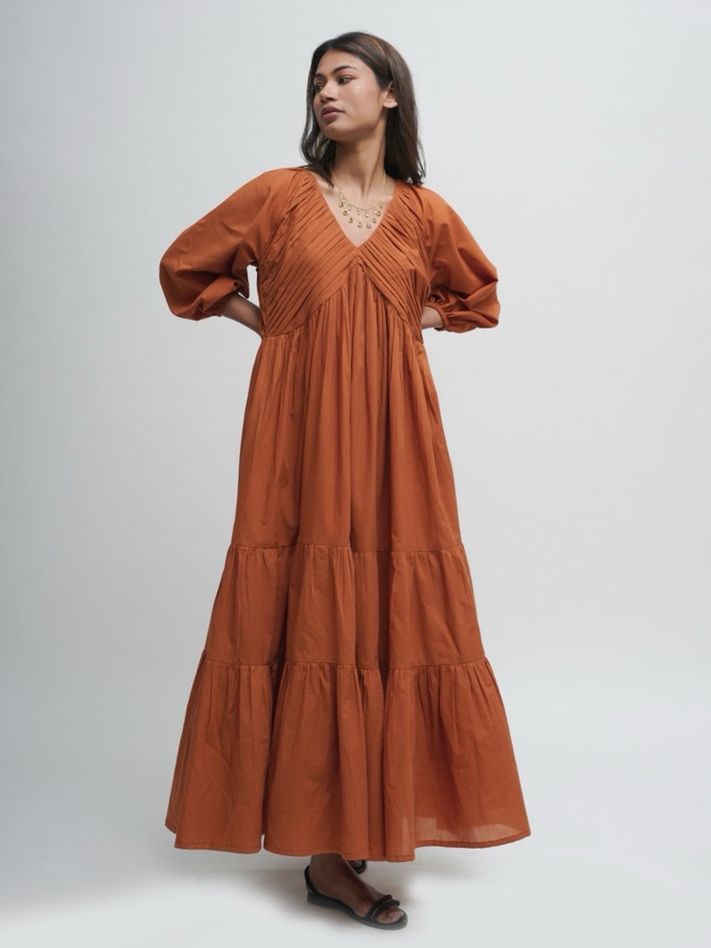 TAILOR DIDI x ANTHROPOLOGIE Organic Cotton Tiered Maxi Dress in Rust Size XL - Picture 2 of 8